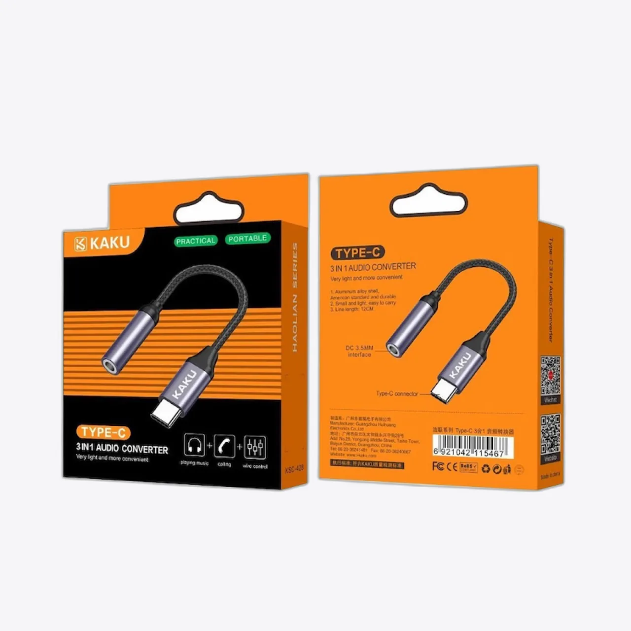 KAKUSIGA KSC-428 USB TYPE-C / 3,5MM JACK ADAPTER FEKETE, image 2
