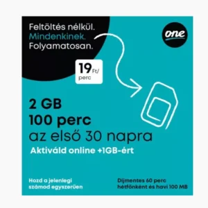 5999539967524 One aktiválatlan sim kártya 2GB(+1GB) adat és 100 perc kiinduló kerettel
