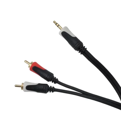 KPO3844-10_3-5_stereo_dugo-2RCA_kabel Jack - RCA kábel, 3,5mm sztereó jack dugó - 2RCA dugó, 10m KPO3844-10