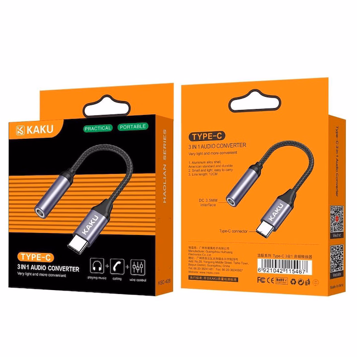 KAKUSIGA KSC-428 USB TYPE-C / 3,5MM JACK ADAPTER FEKETE